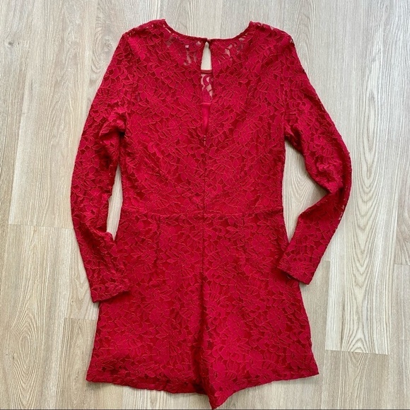 1. State Red Lace Romper/ Jumpsuit Long Sleeve - Picture 6 of 7